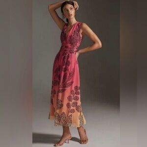 Anthropologie Pink and Orange Maxi Sundress V-Neck​​​